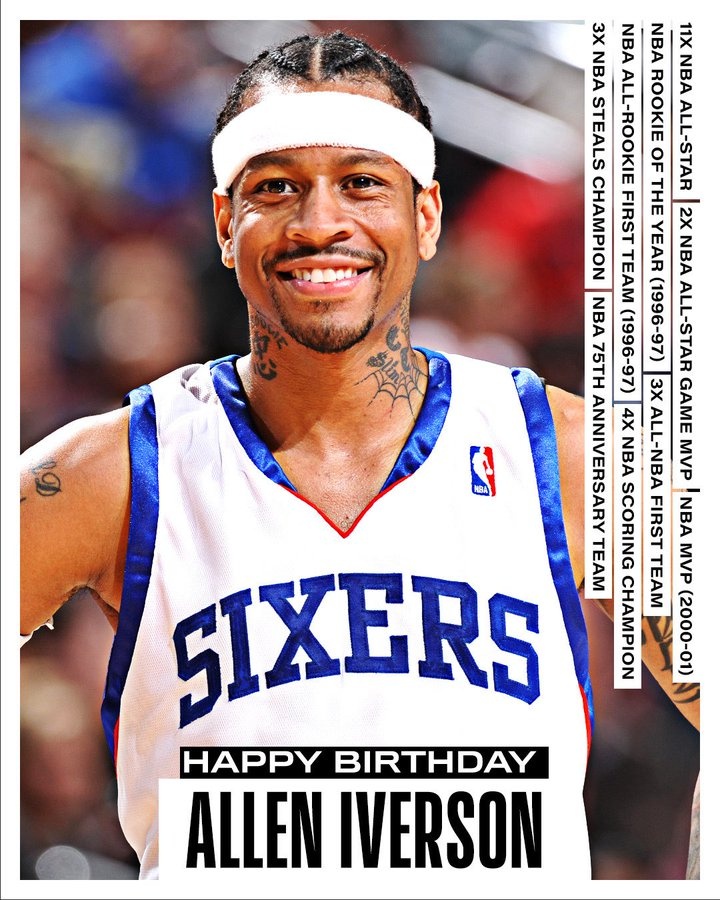 3次一陣&4屆得分王&11屆全明星&01年MVP！艾弗森50歲生日快樂??