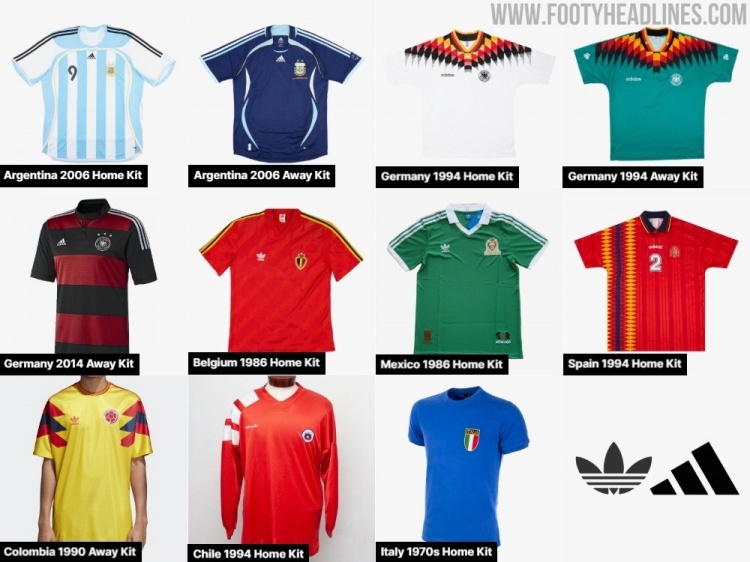 Adidas將推出多款經(jīng)典國(guó)家隊(duì)復(fù)刻球衣：阿根廷、德國(guó)、意大利在列