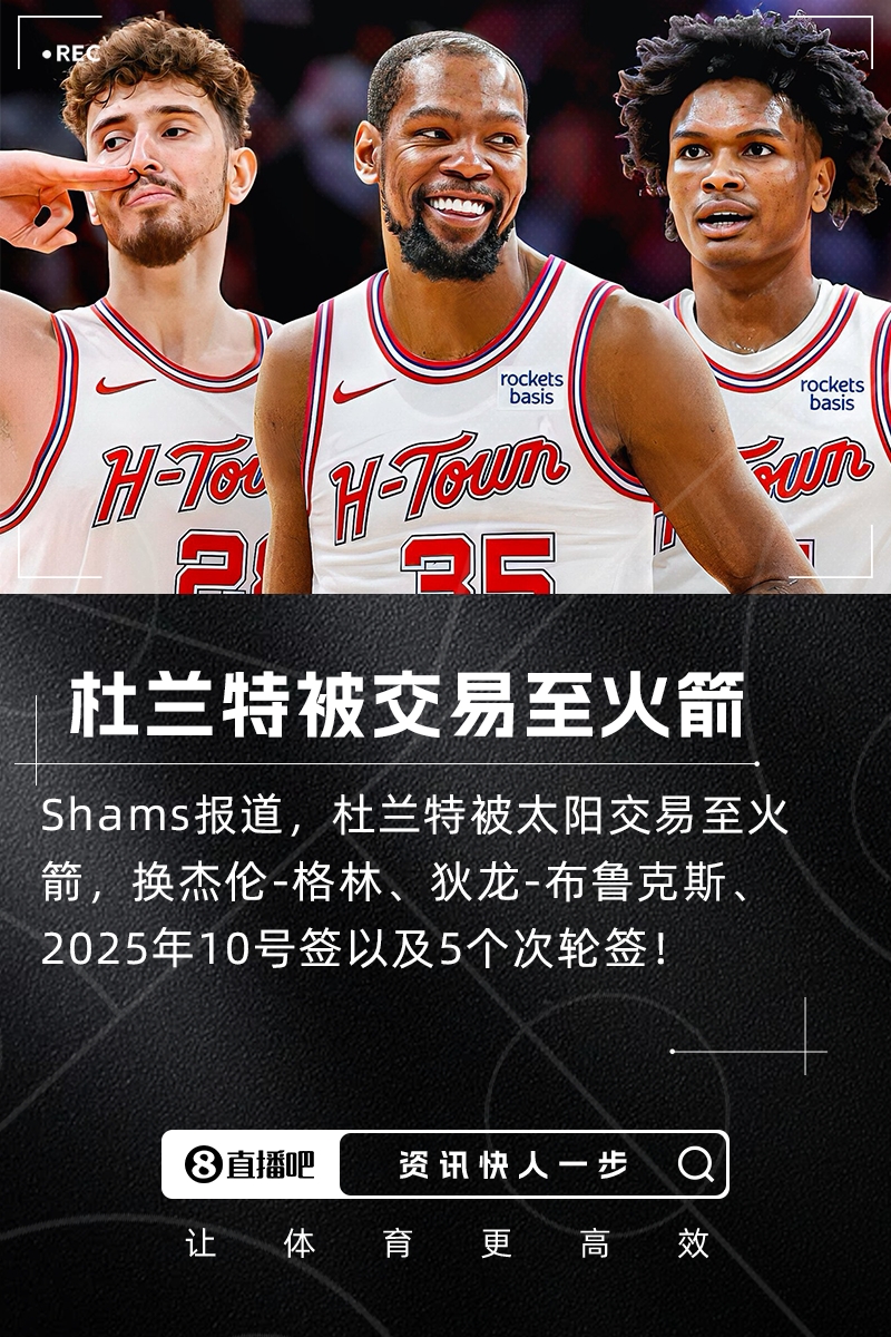 炸炸炸??杜蘭特被交易至火箭！換杰倫-格林+狄龍+10號(hào)簽+5次輪