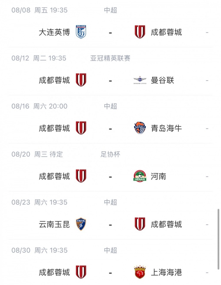 蓉城8月迎聯(lián)賽、亞冠、足協(xié)杯三線作戰(zhàn)，主場進行草皮養(yǎng)護