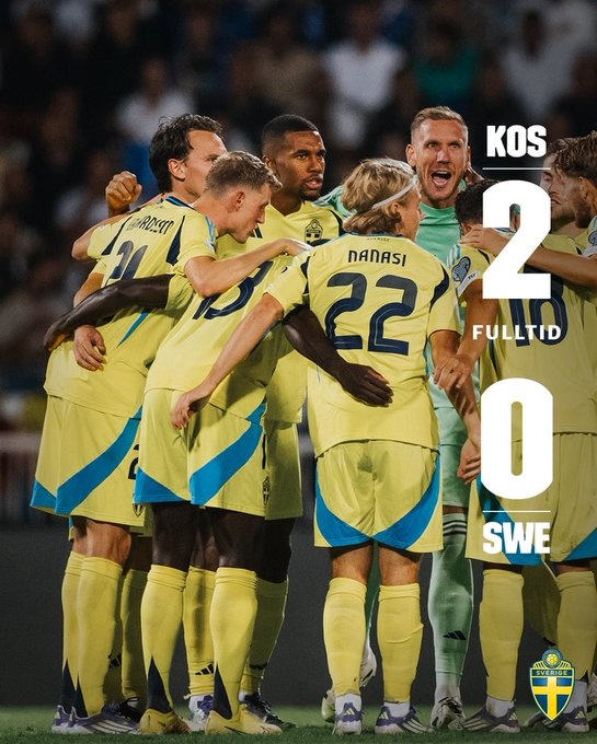 爆冷！瑞典0-2不敵科索沃，約克雷斯伊蘭加首發(fā)，伊薩克替補(bǔ)登場(chǎng)