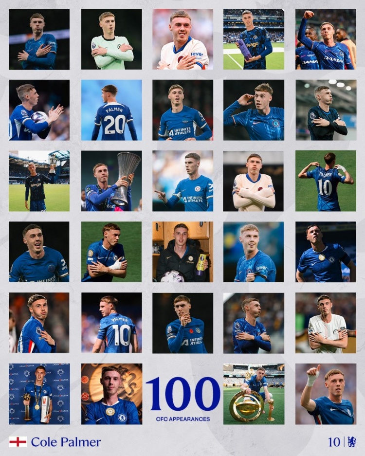 4700萬(wàn)歐購(gòu)入已45球28助攻！切爾西官推紀(jì)念帕爾默百場(chǎng)里程碑