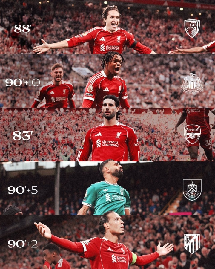 下一個(gè)是誰(shuí)？利物浦5場(chǎng)絕殺由不同5人制造，全部發(fā)生在83分鐘之后