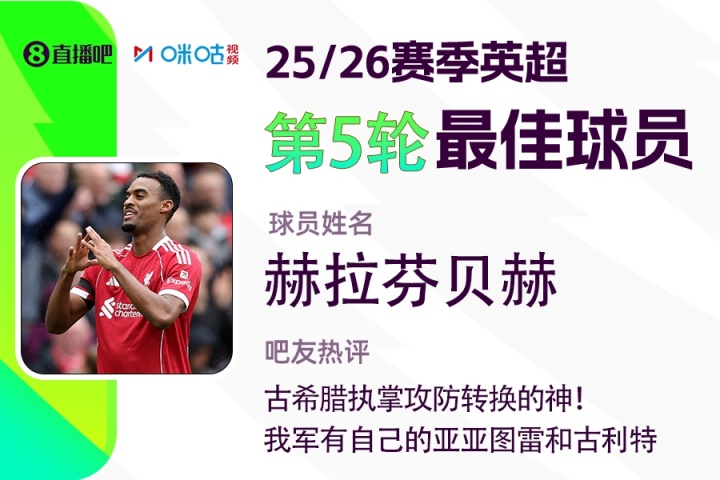 直播吧X咪咕體育|英超第5輪最佳：赫拉芬貝赫，執(zhí)掌攻防轉(zhuǎn)換的神!